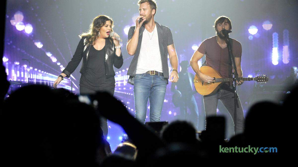 Lady Antebellum -- Hillary Scott, Charles Kelley, and Dave Haywood -- on stage at Rupp Arena. Lady Antebellum performed at Rupp Arena in Lexington, Ky., on Sept. 10, 2015. Hunter Hayes and Sam Hunt opened. Herald-Leader photo by Rich Copley| rcopley@herald-leader.com.