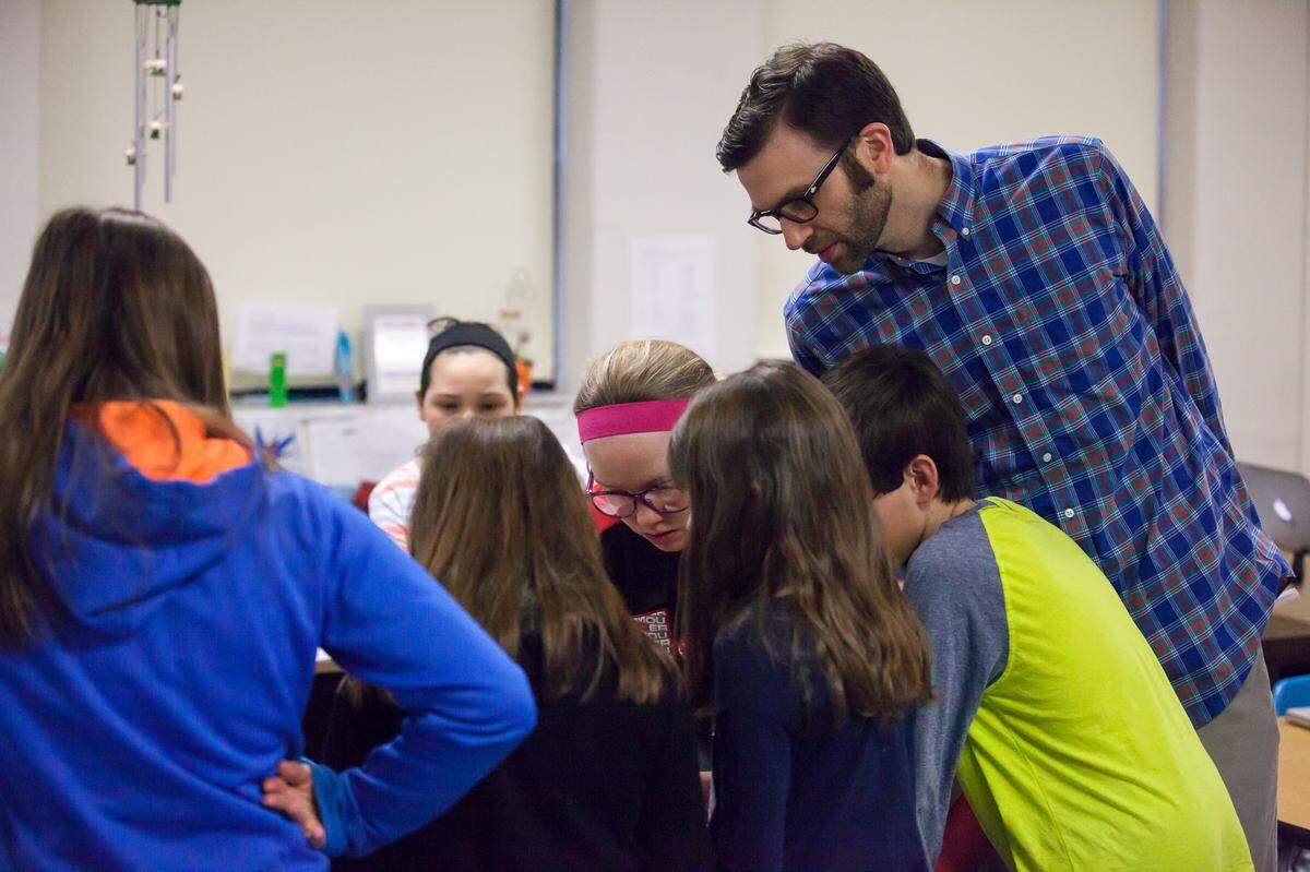 Donnie Piercey, a Fayette County Elementary school teacher, with students before the pandemic.