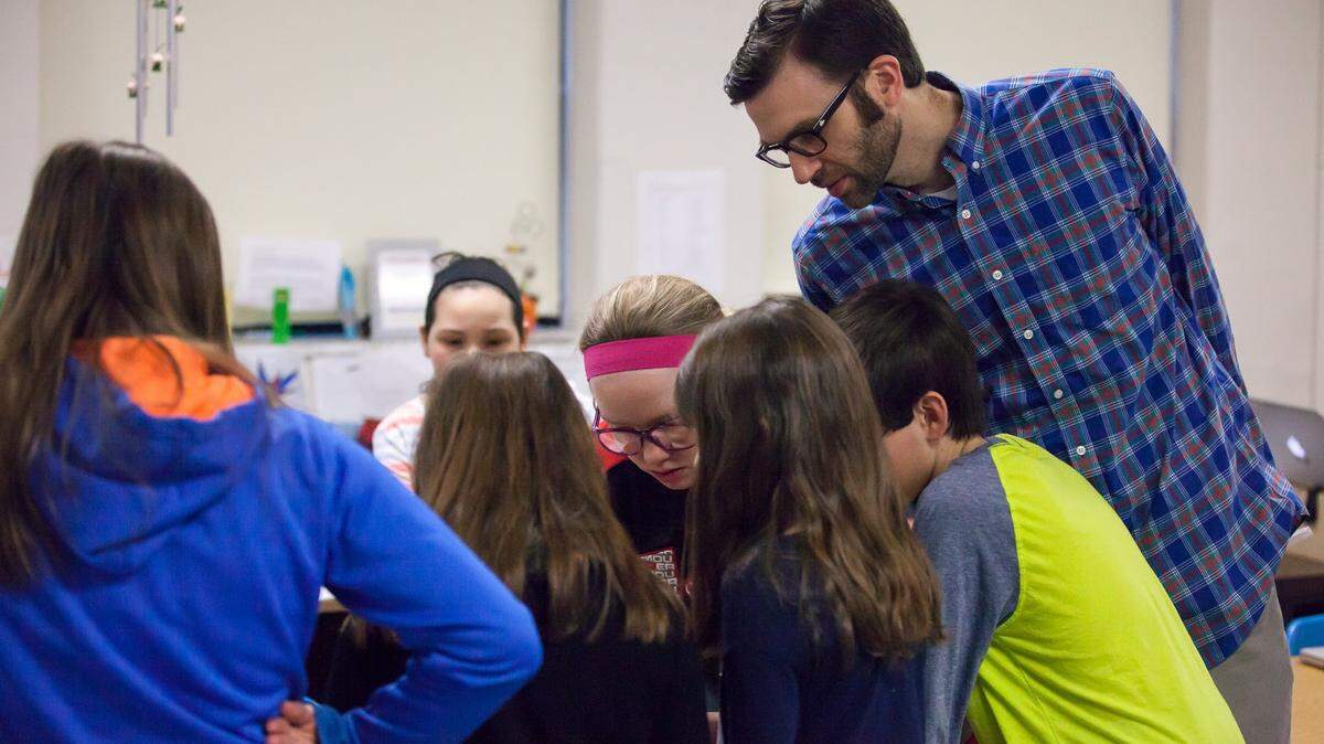 Donnie Piercey, a Fayette County Elementary school teacher, with students.