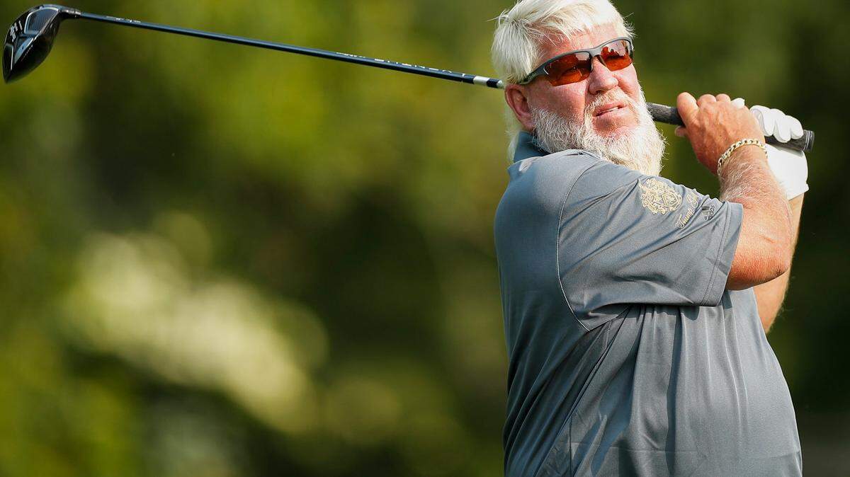 John Daly tees off on the 4th during the opening round of the PGA Barbasol Championship at Keene Trace Golf Club in Nicholasville, Ky., Thursday, July 15, 2021.