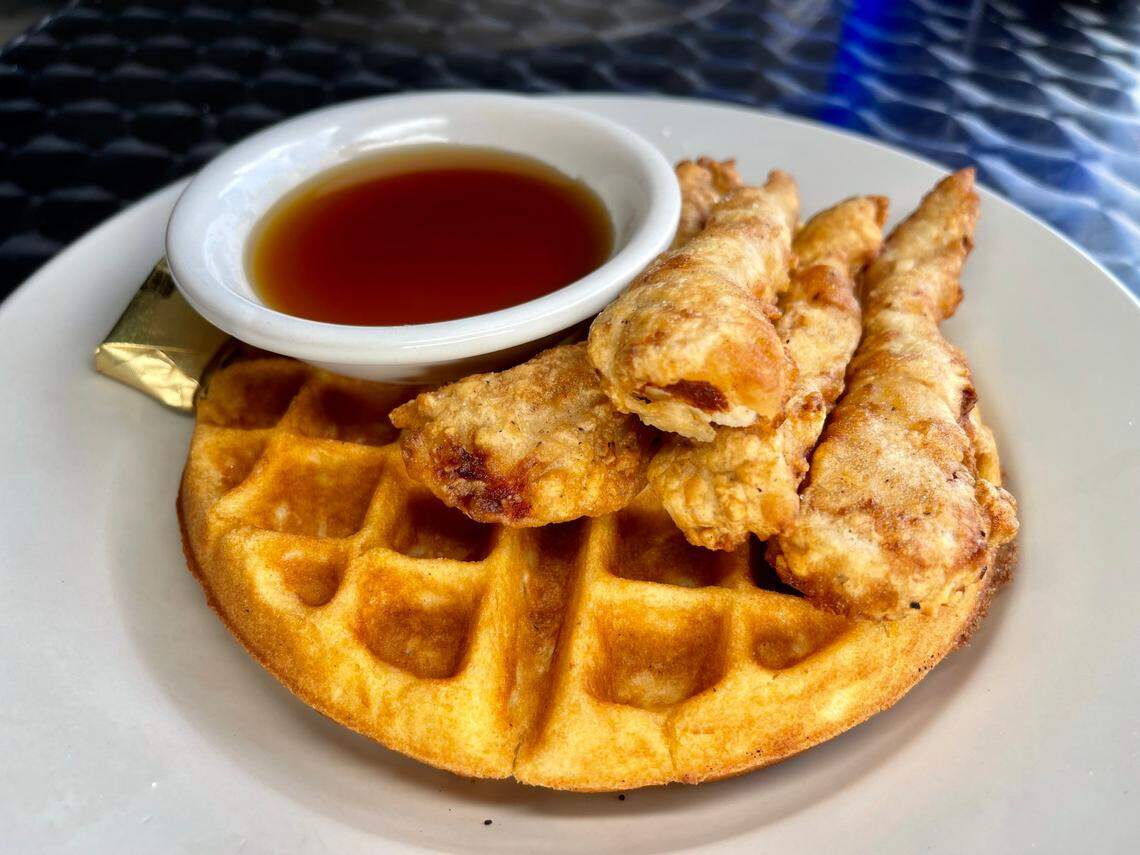 Rosemont Garden’s Chicken Fingers & Waffle, served with syrup or spicy honey.