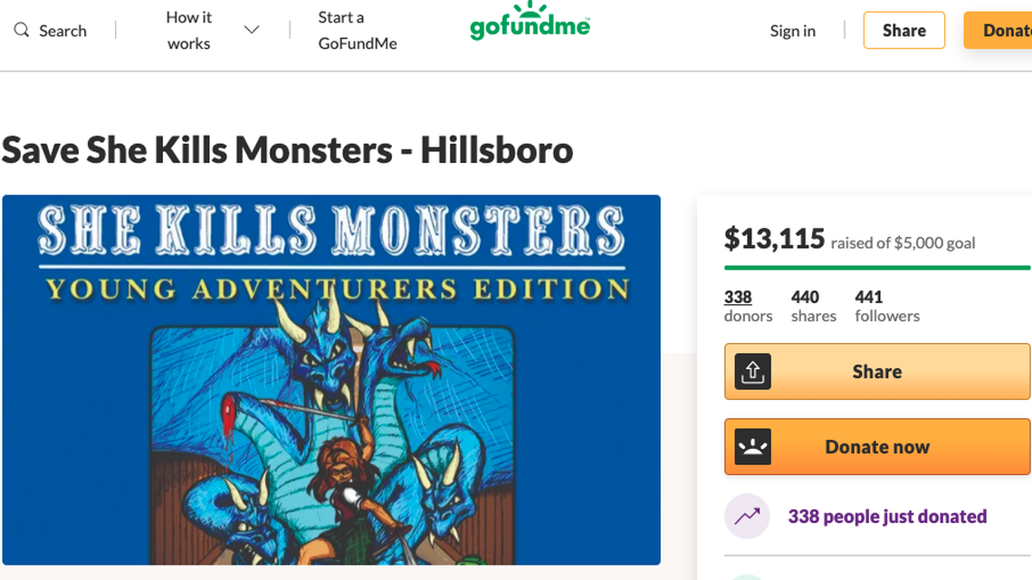 The “She Kills Monsters” school play at Hillsboro High School in Ohio was abruptly canceled over the inclusion of a gay character, students say.