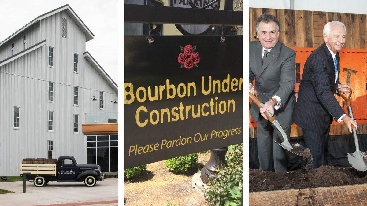 According to the Kentucky Economic Development Finance Authority, at least 95 bourbon projects have been approved for incentives since 2015, including an expansion at Heaven Hill, left, a bigger distillery at Four Roses, center, and a new distillery for Diageo’s Bulleit in Shelby County, where Diageo North America President Larry Schwartz broke ground with then-Gov. Steve Beshear.