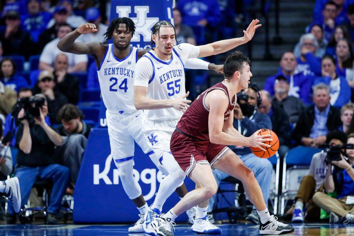 Kentucky forward Lance Ware (55) guards a Bellarmine player during Tuesday’s game at Rupp Arena.