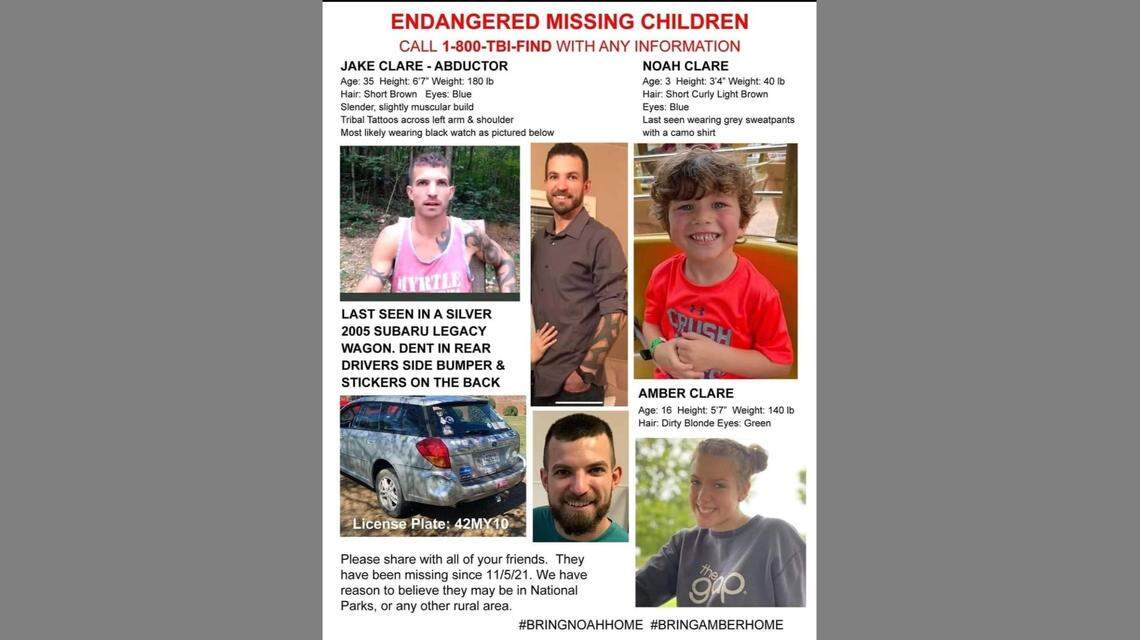 An endangered missing person alert has been issued for Amber Clare and Noah Clare, who were allegedly taken by Jacob Clare.