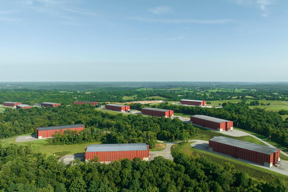 Rickhouses that Buffalo Trace built in Frankfort, Ky., in a 2017 expansion stand near Ky 127.