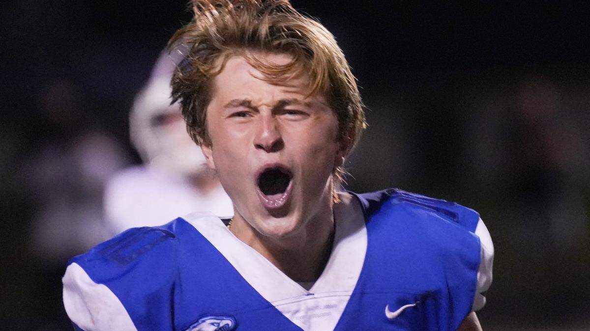 Lexington Christian’s Saxton Howard celebrates during a win earlier this season. Howard rushed for 147 yards and two touchdowns and passed for 144 yards and two more TDs in the Eagles’ win over defending state champion Mayfield on Friday night.