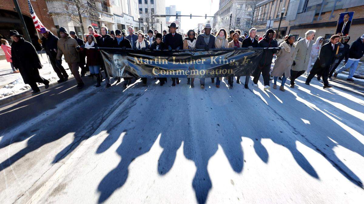 Thousands of participants walked down East Main Street during the annual Martin Luther King, Jr. Freedom March held on a cold Jan. 21, 2019 morning in downtown Lexington. The Lexington-Fayette Urban County Government and University of Kentucky co-sponsored the annual Martin Luther King, Jr. Holiday Commemoration which included a breakfast, the march, and a program inside Lexington Center Heritage Hall.