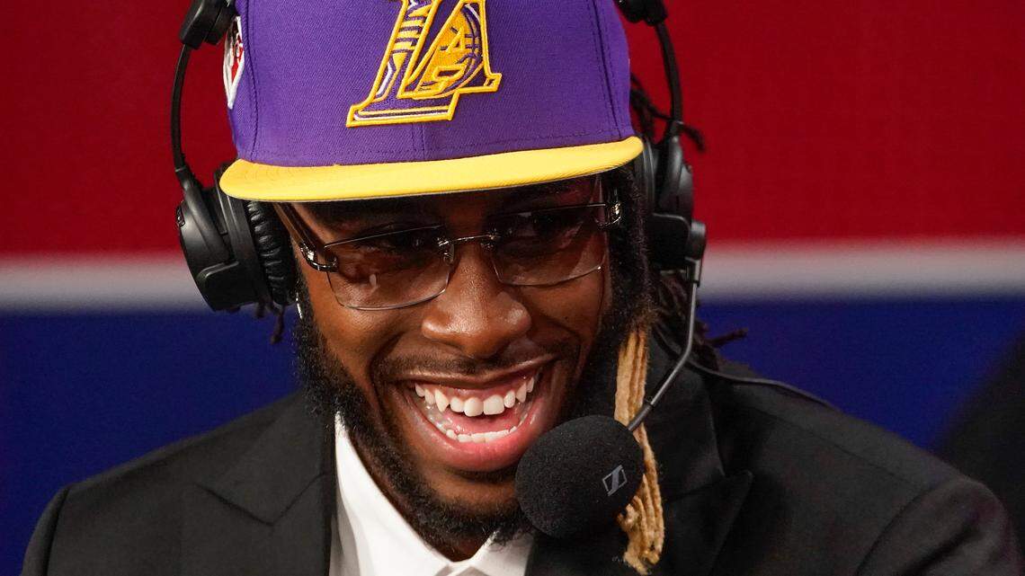 Isaiah Jackson answers questions during an interview after being selected 22nd overall by the Los Angeles Lakers during the NBA basketball draft, Thursday, July 29, 2021, in New York.