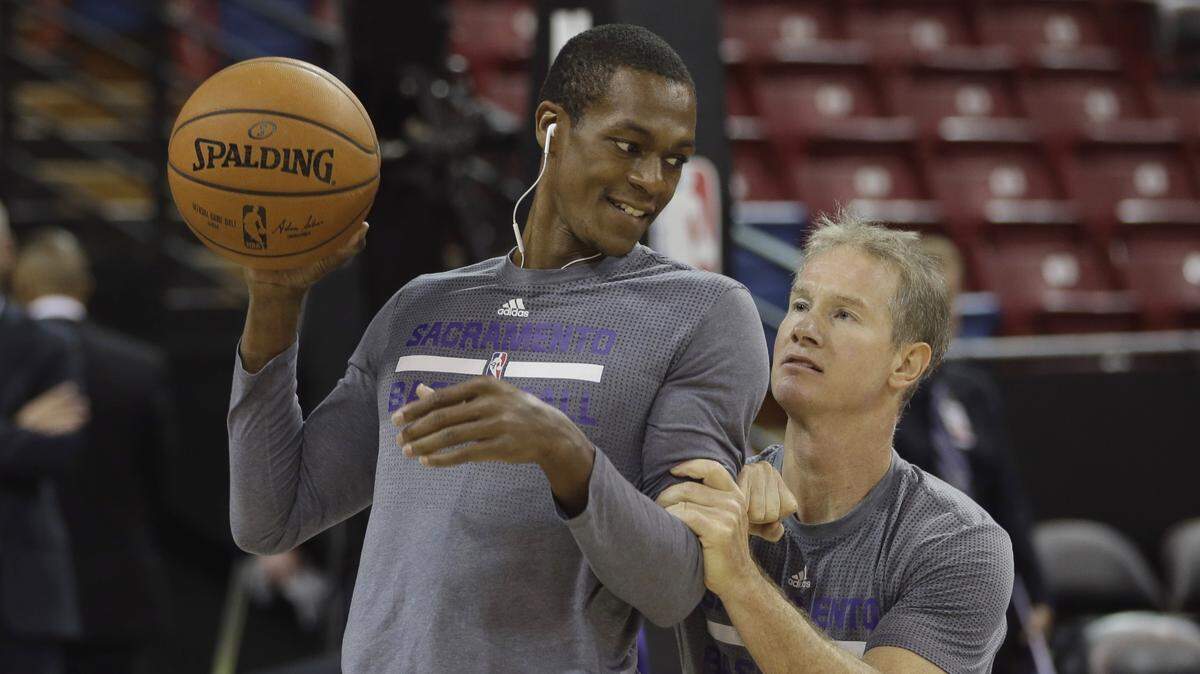Sacramento Kings assistant coach John Welch works out with point guard Rajon Rondo during the 2015-16 season.