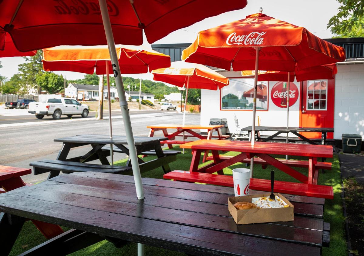 Tables outside the family owned Drive-In restaurant in Olive Hill, which is in Carter County, about 80 minutes up I-64 east just past Morehead.
