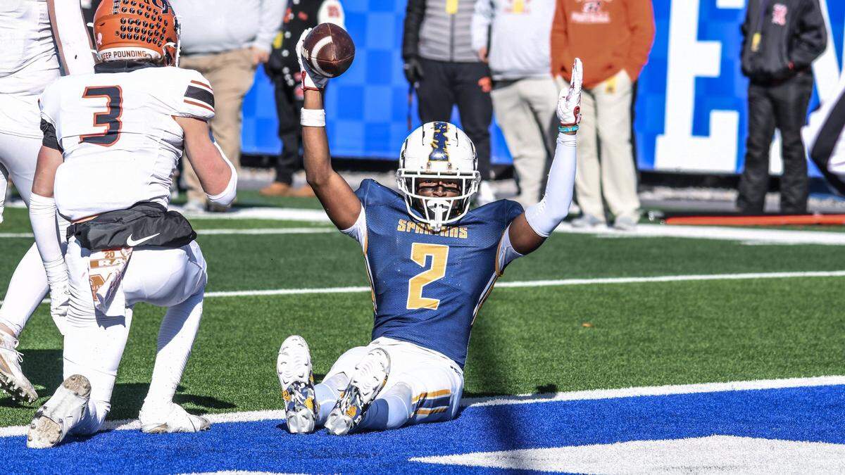 Brock Coffman caught three touchdown passes during Friday’s 27-22 Sayre win over Raceland for the Class A state championship at Kroger Field in Lexington. Coffman was named the game’s MVP.