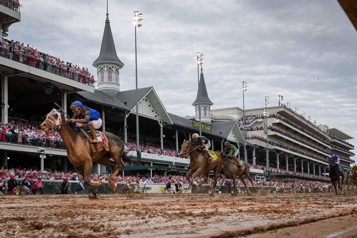 Good Cheer, with jockey Luis Saez up, wins the 2025 Kentucky Oaks at Churchill Downs in Louisville on May 2.