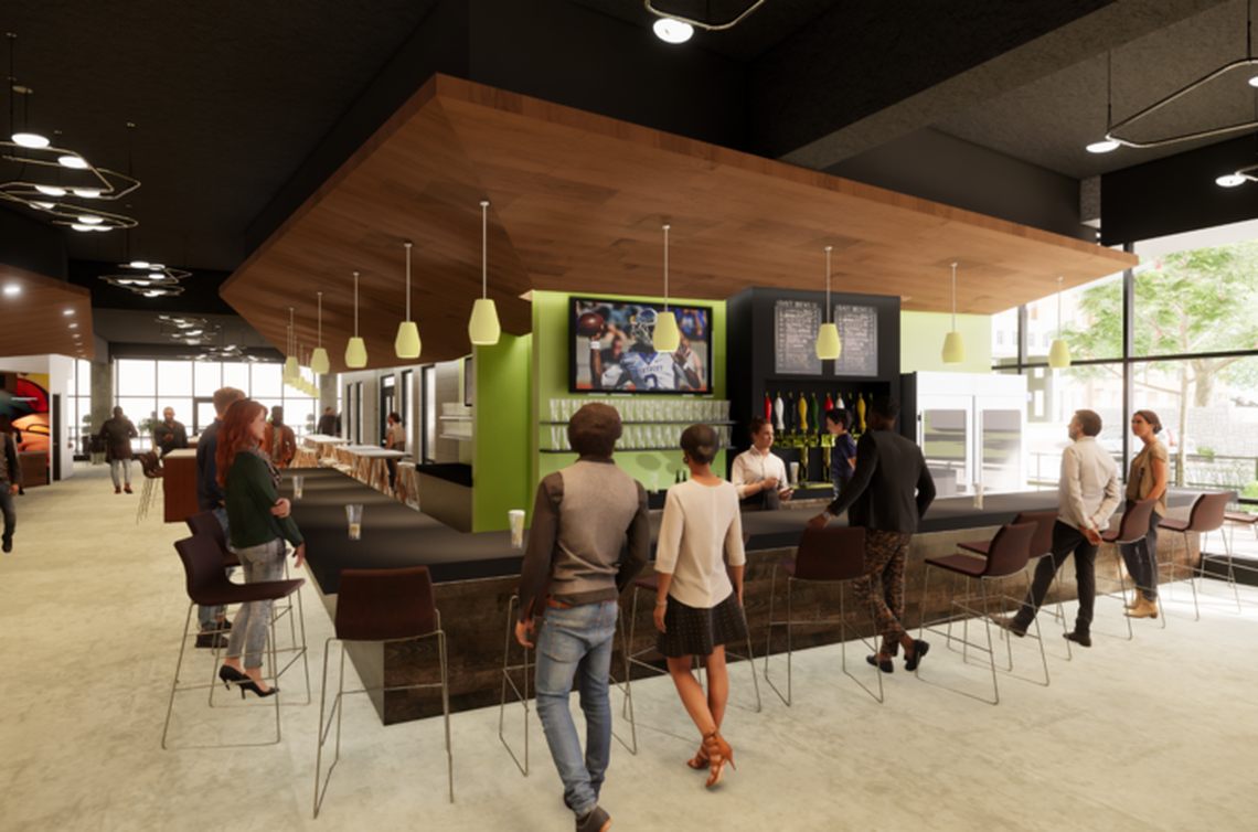 This rendering of The Cornerstone Exchange fool hall area shows a taproom. The University of Kentucky announced that West Sixth Brewing will be one of the tenants, the first time beer will be widely sold on campus.