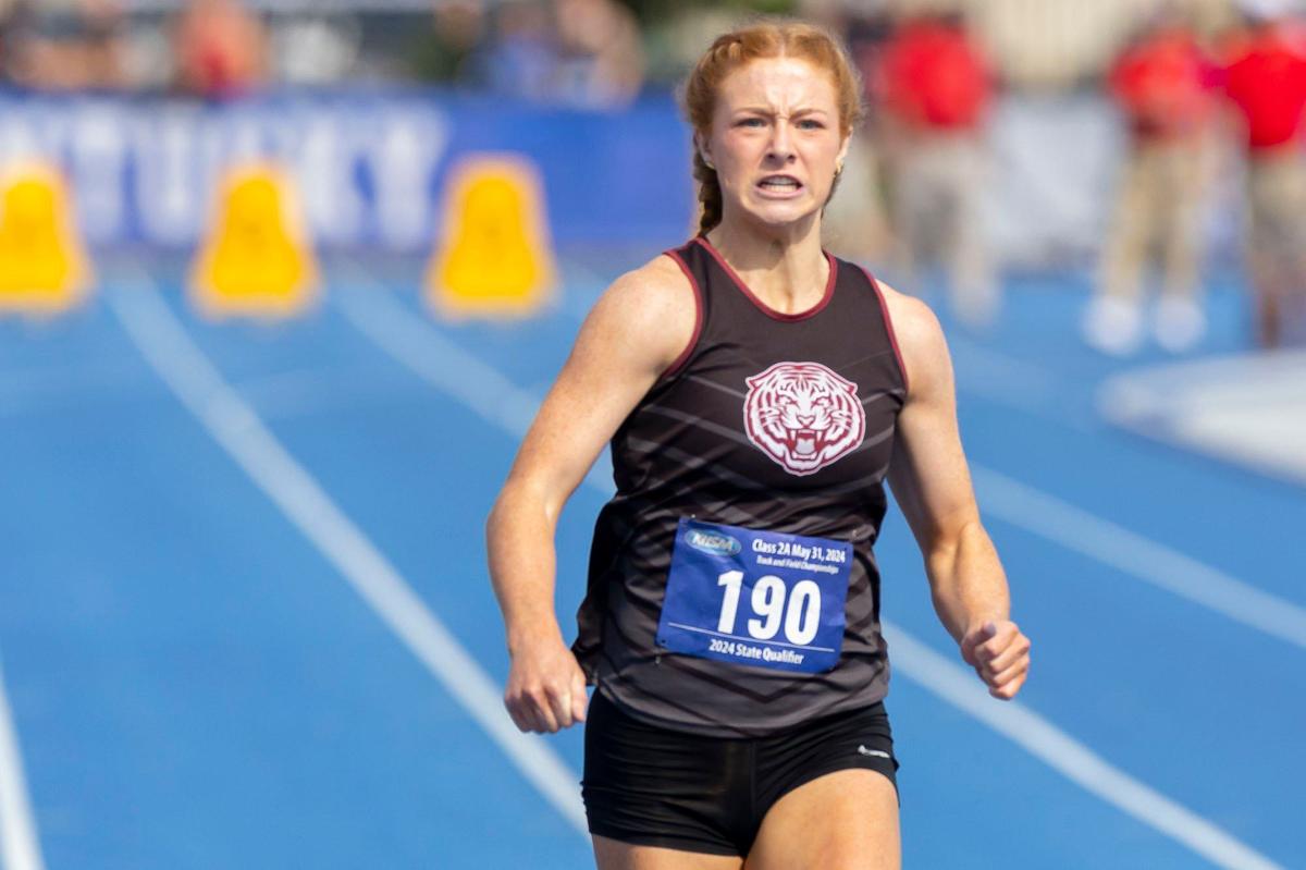 Caroline Lucas won the Class 2A 100 meters in 12.31 seconds Friday, becoming the first girl in Breckinridge County history to win a state track and field championship.