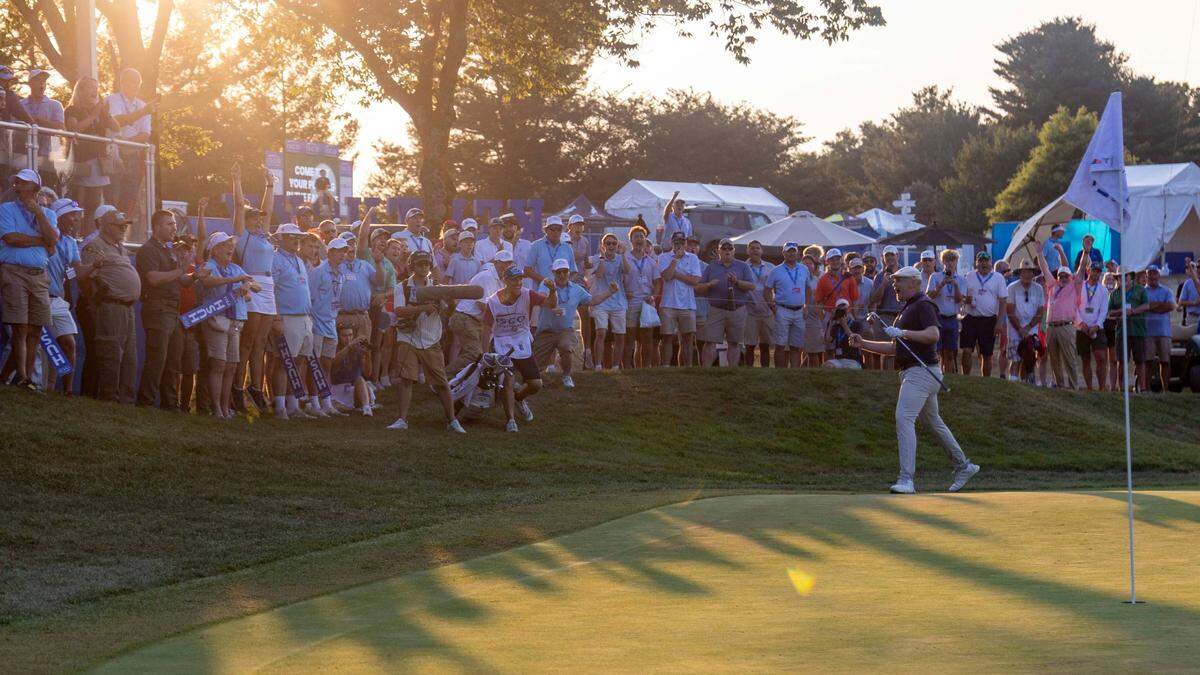 Harry Hall chips in for birdie on the 9th hole during a sudden-death playoff to win the 2024 ISCO Championship in Nicholasville on Sunday. Hall won the playoff over Zac Blair, Rico Hoey, Matt NeSmith and Pierceson Coody for his first PGA Tour win.