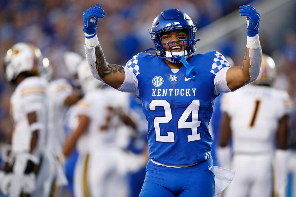 Kentucky’s Chris Rodriguez ran for 206 yards and three TDs in Saturday’s win against Missouri. He also caught a 5-yard TD pass.