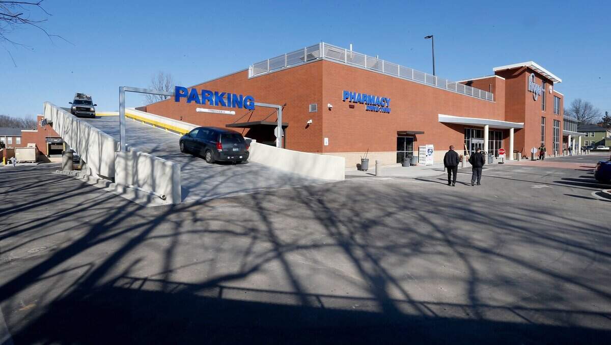 Vehicles used the new ramp for the rooftop parking lot Wednesday, January 21, 2015 at the new Kroger at 704 Euclid Ave. in Lexington, Ky. The store, with rooftop parking for 125 cars, held a grand opening with an official ribbon cutting ceremony performed by University of Kentucky Head Basketball Coach John Calipari. The new 86,000 square foot building replaced one that was torn down in 2014.