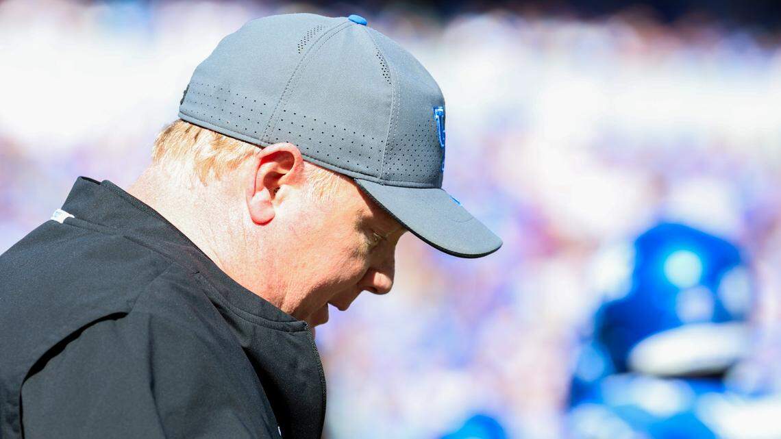 Kentucky head coach Mark Stoops on the sidelines during Saturday’s game against South Carolina.
