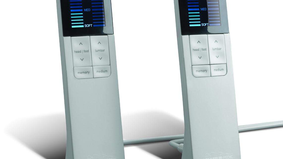 Tempur-Pedic's Choice line of adjustable mattresses, like the Choice Supreme at left, come with remote controls.  