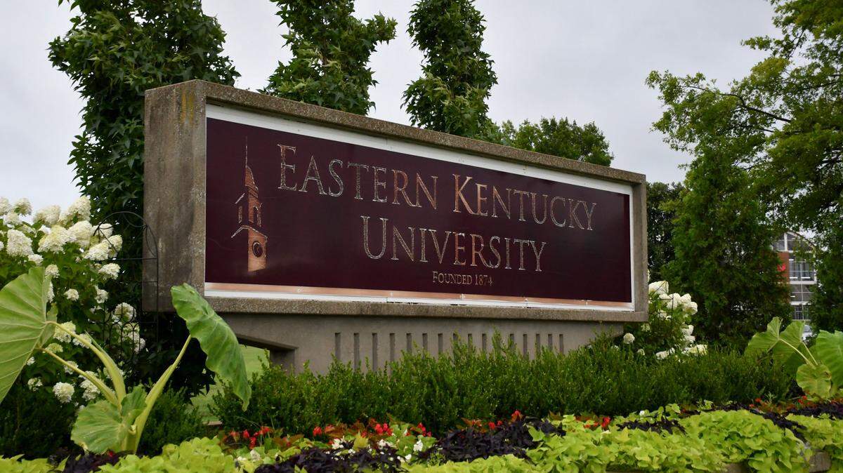 An Eastern Kentucky University sign denotes the start of the campus on Thursday, July 20, 2023 at Eastern Kentucky University in Richmond, Ky.