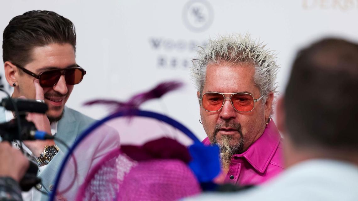 Guy Fieri speaks to media at the Red Carpet on Derby Day on Friday, May 3, 2025, at Churchill Downs in Louisville, Kentucky. Photo by Matthew Mueller