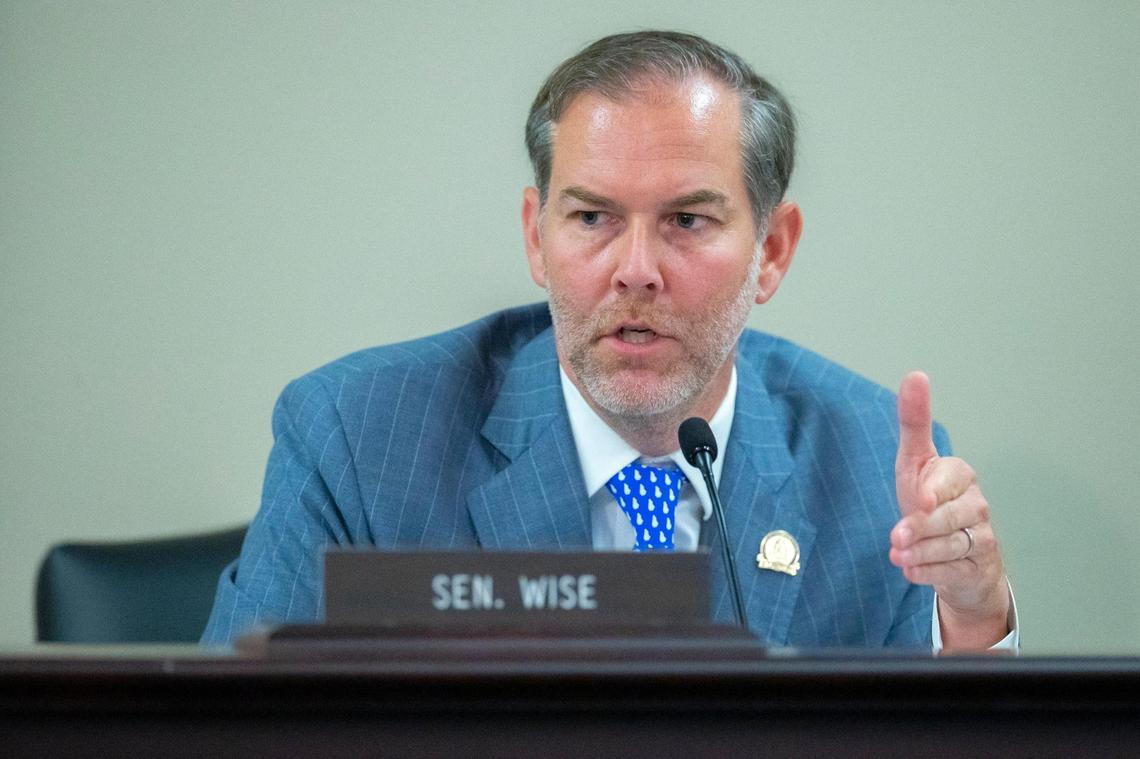 Kentucky State Sen. Max Wise, R-Campbellsville, speaks during a Senate Education Committee hearing at the Kentucky Capitol Annex in Frankfort, Ky., during a special session on Wednesday, Sept. 8, 2021.