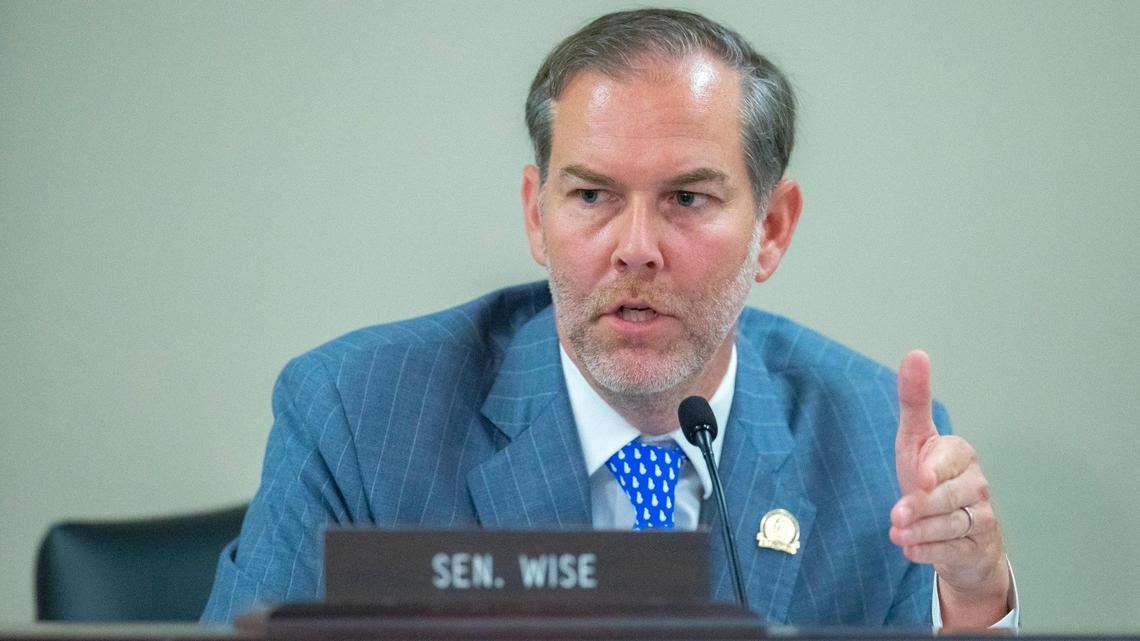 Kentucky State Sen. Max Wise, R-Campbellsville, speaks during a Senate Education Committee hearing at the Kentucky Capitol Annex in Frankfort, Ky., during a special session on Wednesday, Sept. 8, 2021.