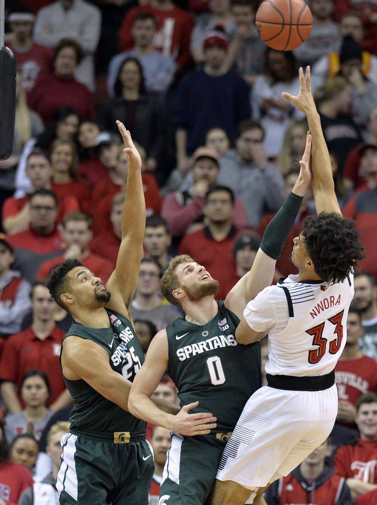 Louisville forward Jordan Nwora (33), a 6-foot-7, 225-pound sophomore from Buffalo, is emerging as a Cardinals standout in 2018-19. Through six games, Nwora is averaging 17.7 points and 7.5 rebounds.