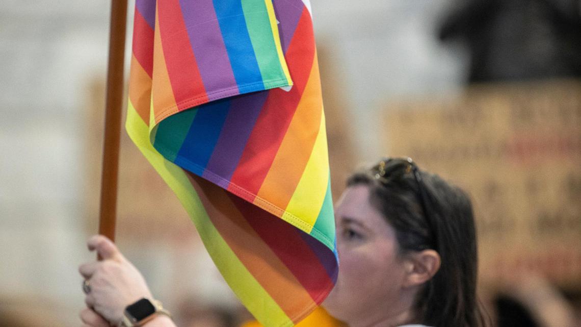People attend the Fairness Rally at the Kentucky state Capitol in Frankfort, Ky., on Wednesday, Feb. 15, 2023.