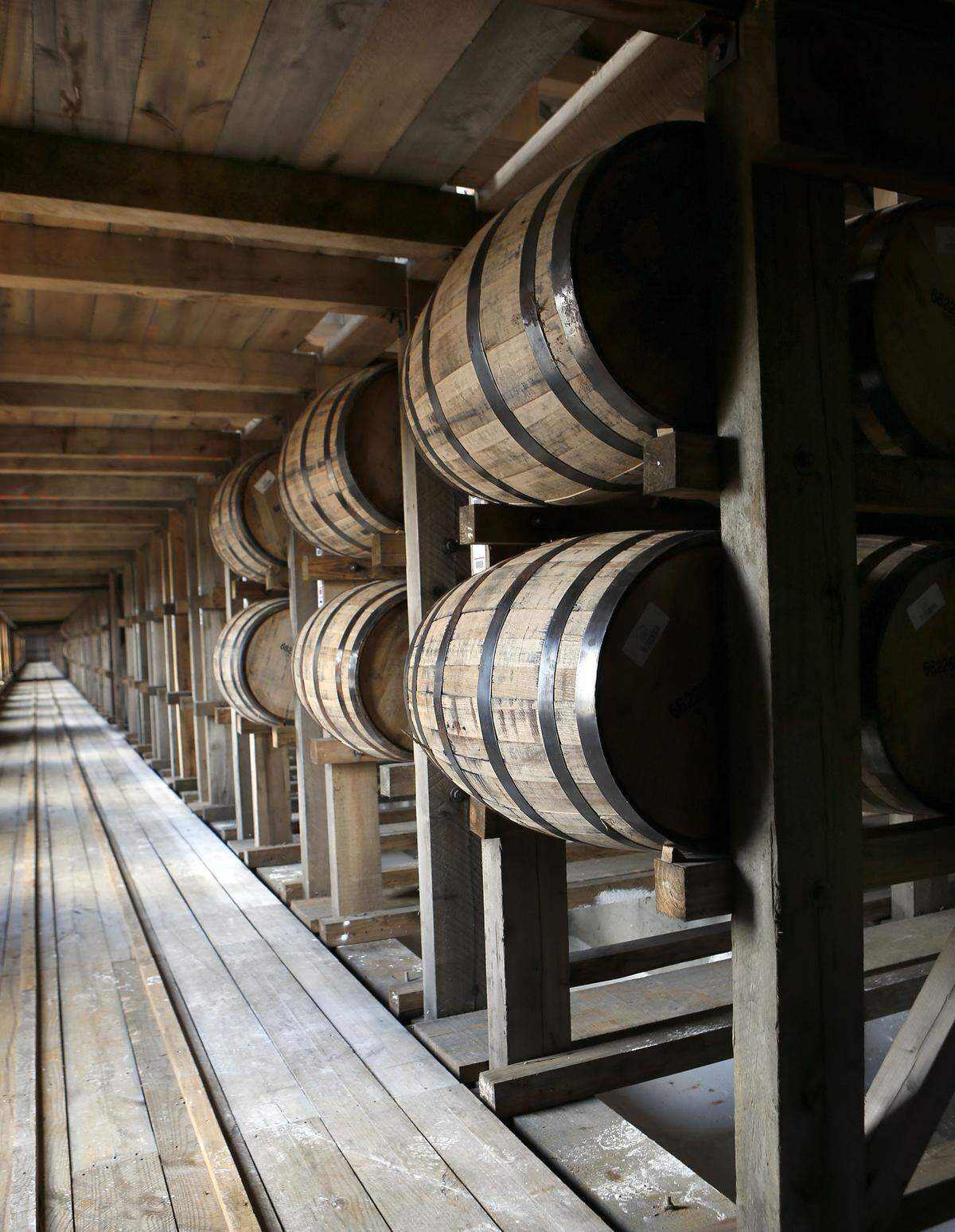 A 50,000-barrel warehouse or rickhouse at the Heaven Hill Distillery. The Kentucky bourbon maker confirmed a worker died in a rickhouse accident on Dec. 19, 2024.