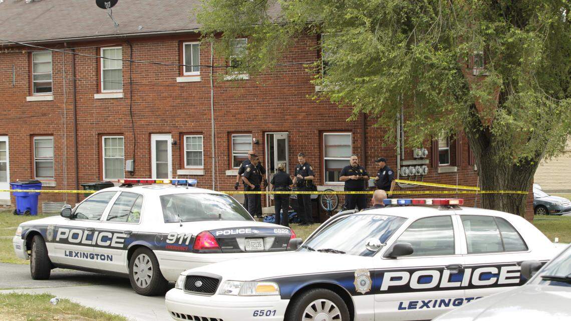 Lexington Police secured and investigated the scene of a double shooting at an apartment building on Coburn Boulevard on Wednesday.