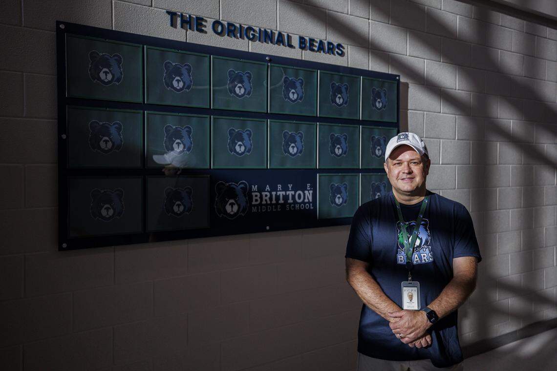 Dave Hoskins, the schools principal, poses for a photo on Monday, Aug. 11, 2025, at Mary E. Britton Middle School in Lexington, Ky. 