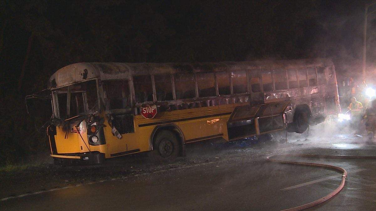 A Scott County school bus carrying football players home from a game caught fire late Friday night in Lexington.