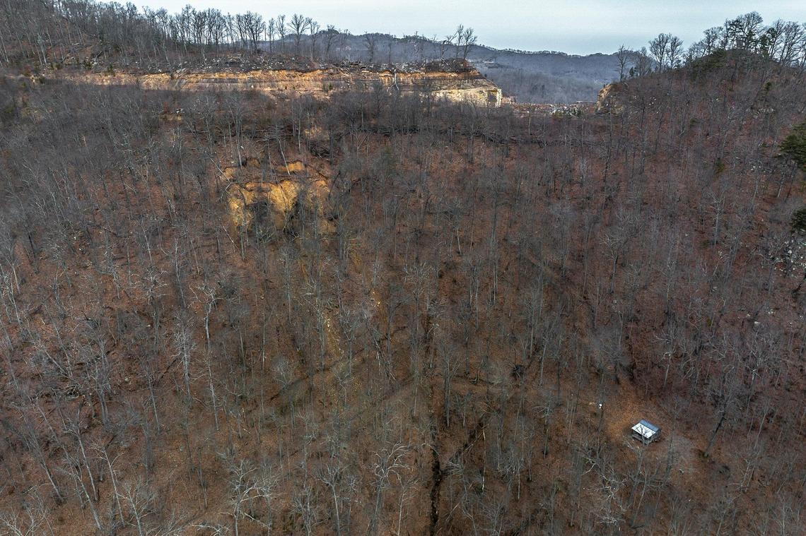 Water rushing off a nearby surface coal mine that wasn’t fully reclaimed has rutted out the road to Phillip Johnson’s cabin in Pike County, Ky. It’s now been more than two years since Johnson has been able to visit cabin.