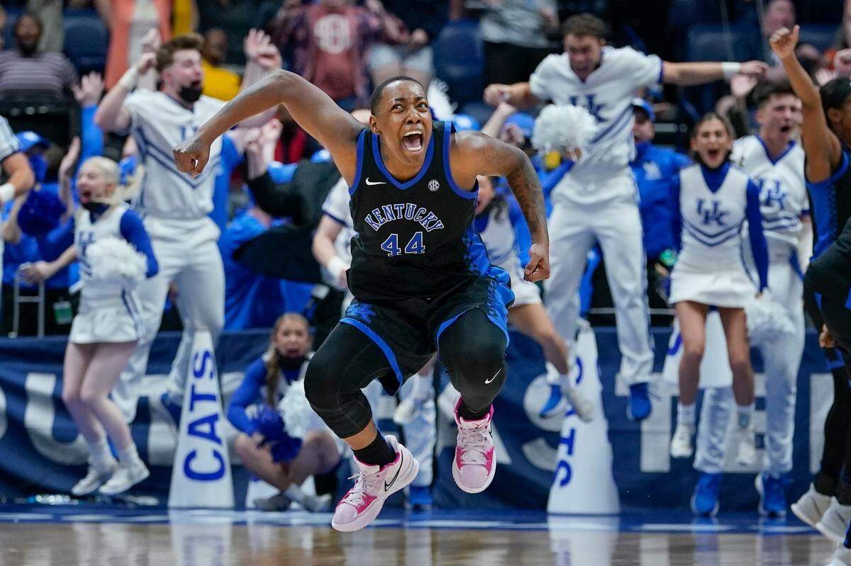 Dre’una Edwards celebrates after making the winning shot to beat South Carolina in last season’s SEC Tournament championship game.