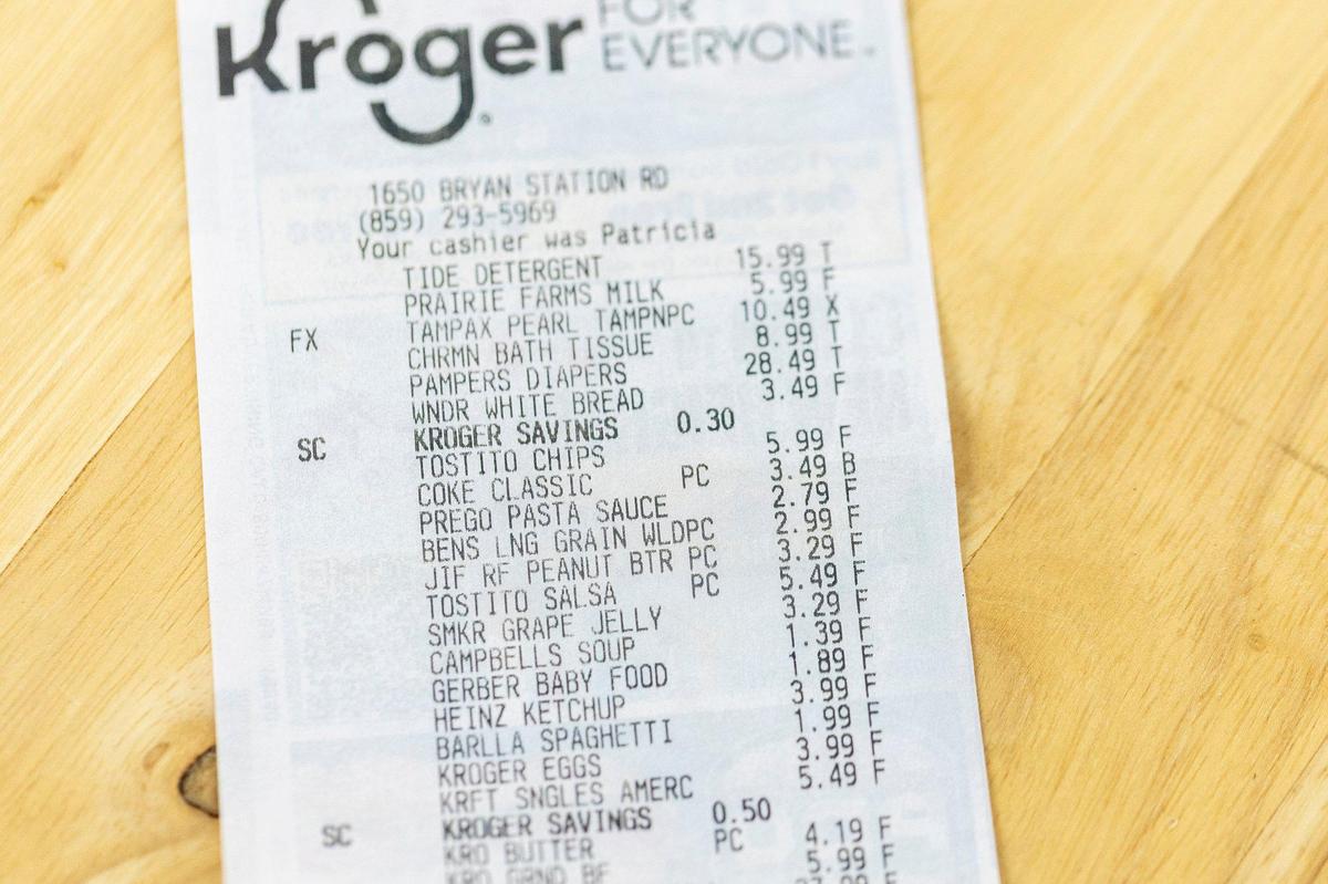 A grocery receipt is photographed at the Lexington Herald-Leader newsroom in Lexington, Ky., on Saturday, May 24, 2025.