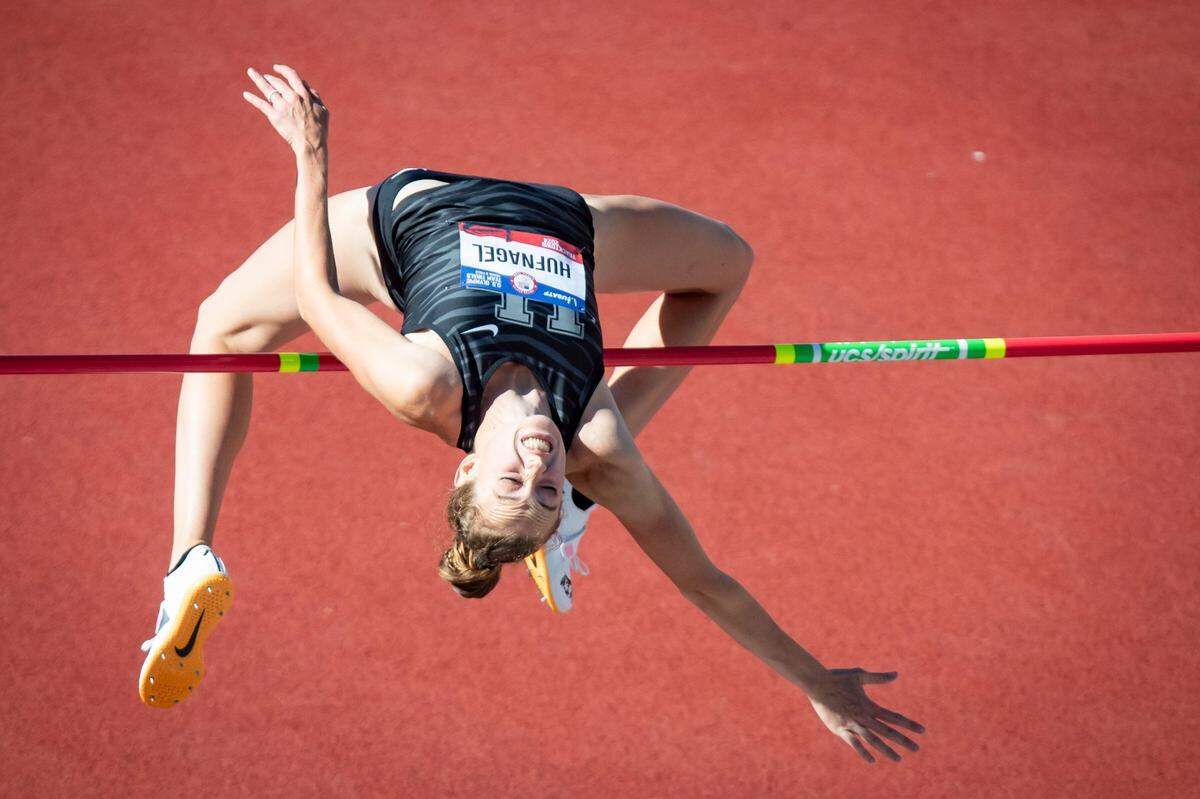 Charity Hufnagel did not miss during the five jumps it took to win the gold medal but failed to clear the Olympic qualifying height in three subsequent attempts Monday.