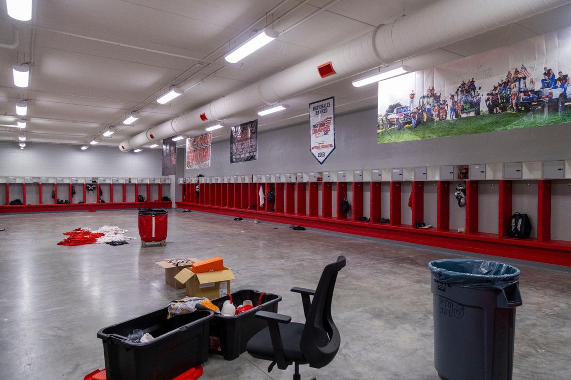 Inside the locker room for Scott County High School’s football program in the school’s new field house. The Cardinals play their first official home game Aug. 30 against Great Crossing.