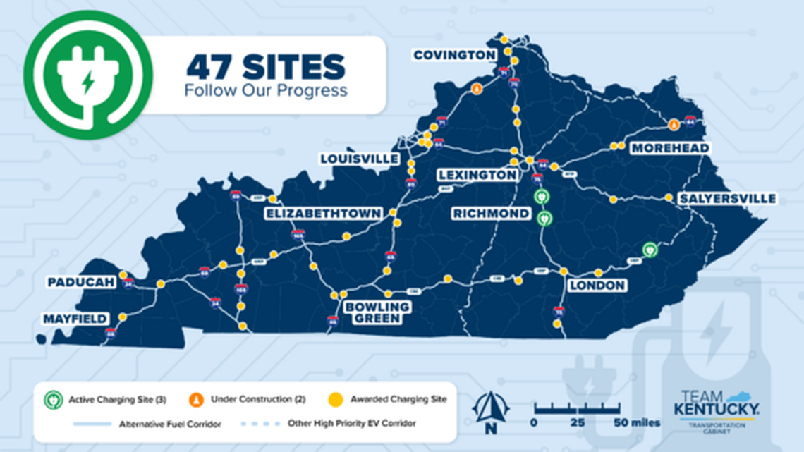 Map of current and future fast charging sites