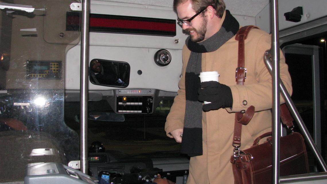 Nicholasville resident Peter Brackney greeted driver Joe Williams upon boarding the bus at Sam's Club in Jessamine County. Lextran extended a route on Jan. 13 to see if Jessamine residents will use it.