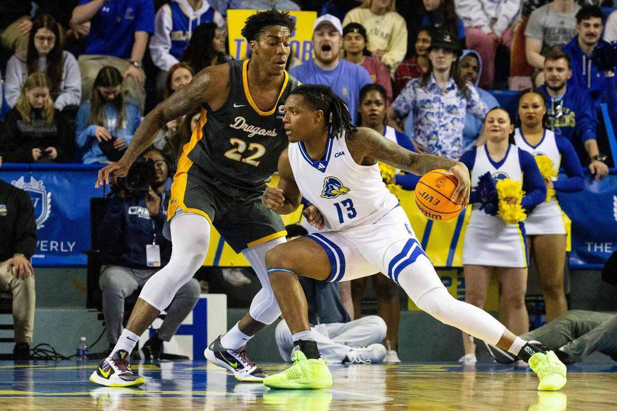 Drexel’s Amari Williams (22) has been named the Coastal Athletic Association’s Defensive Player of the Year in each of the past three seasons.