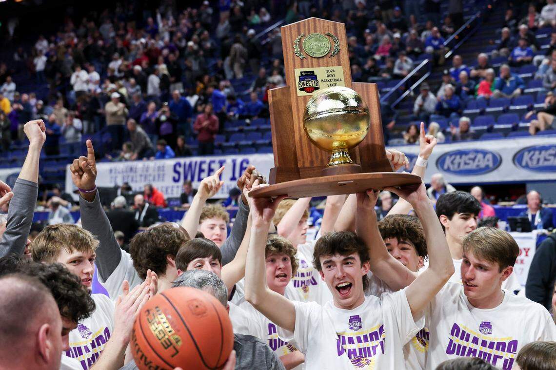 Lyon County celebrated winning the school’s first boys high school basketball state championship last March in Rupp Arena.