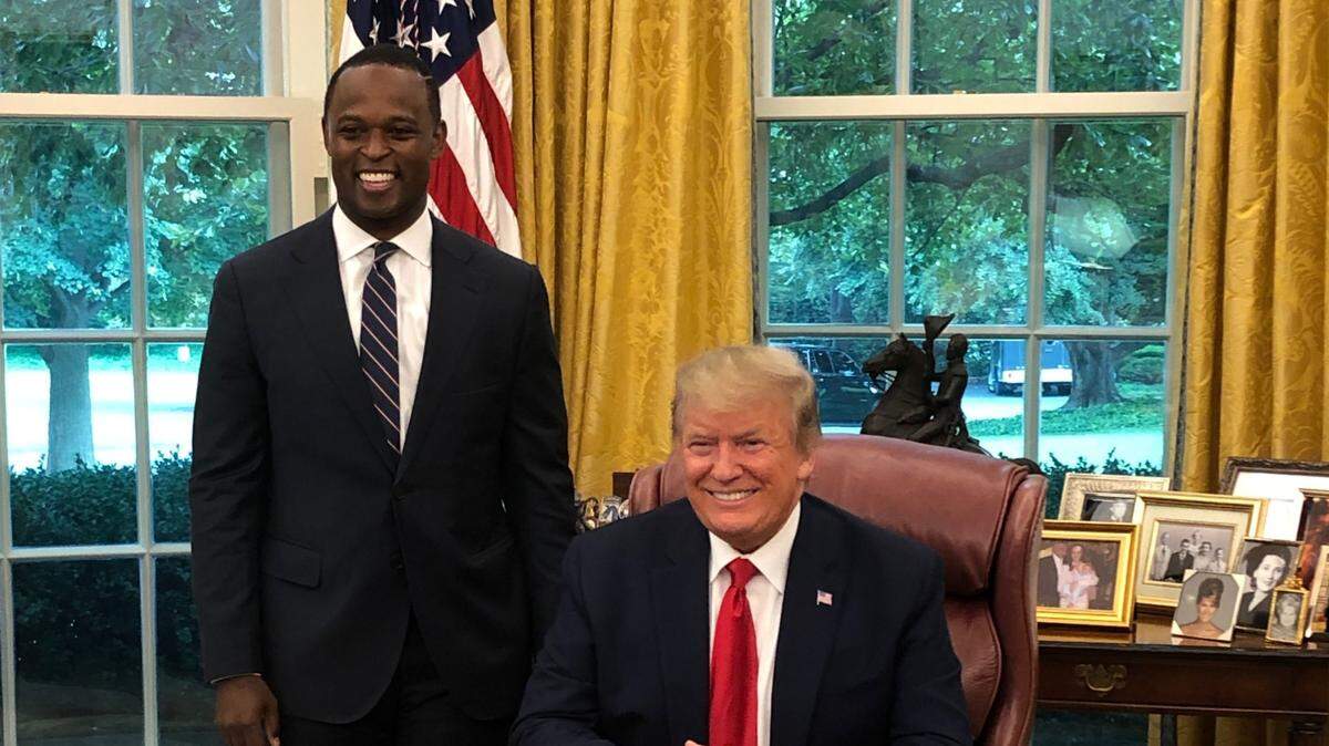 Kentucky Republican attorney general candidate Daniel Cameron meets with President Donald Trump in the White House prior to receiving Trump’s endorsement.