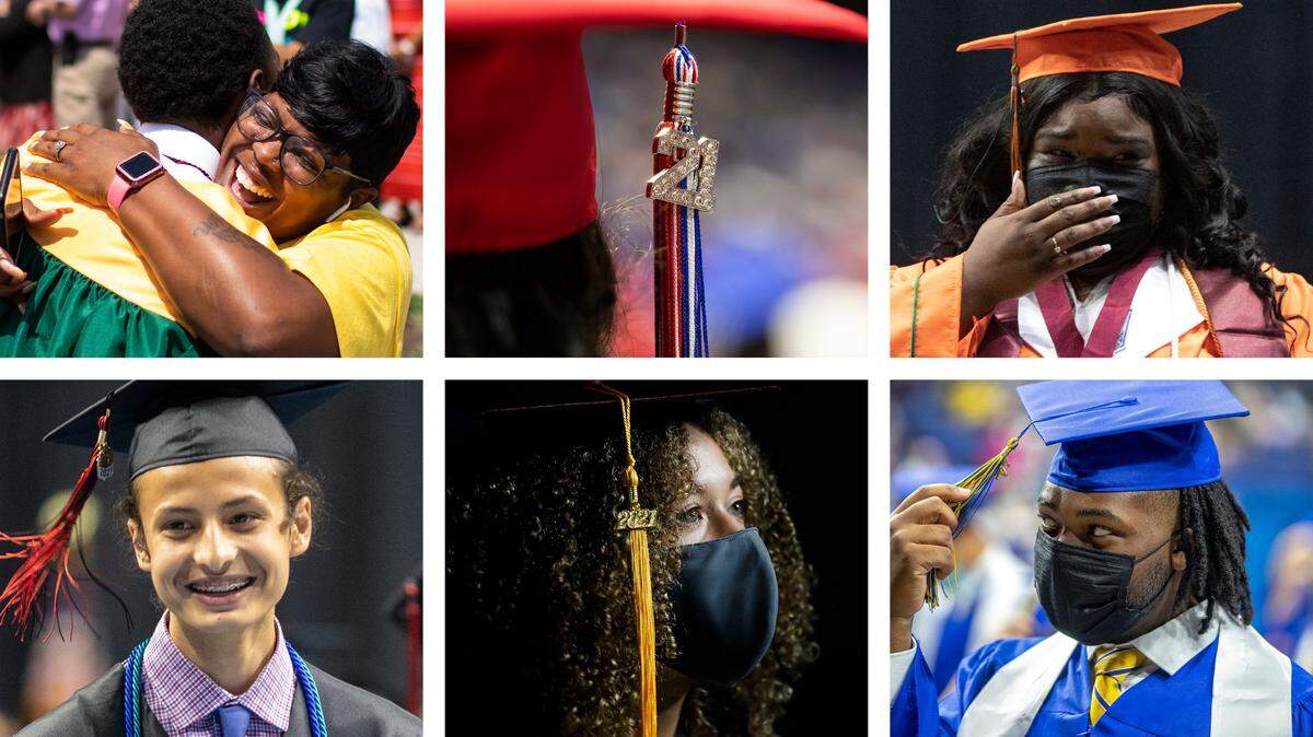 Clockwise from top, Lexington’s six main public high schools, Bryan Station, Lafayette, Frederick Douglas, Henry Clay, Tates Creek and Dunbar, celebrated their graduation this week at Rupp Arena.