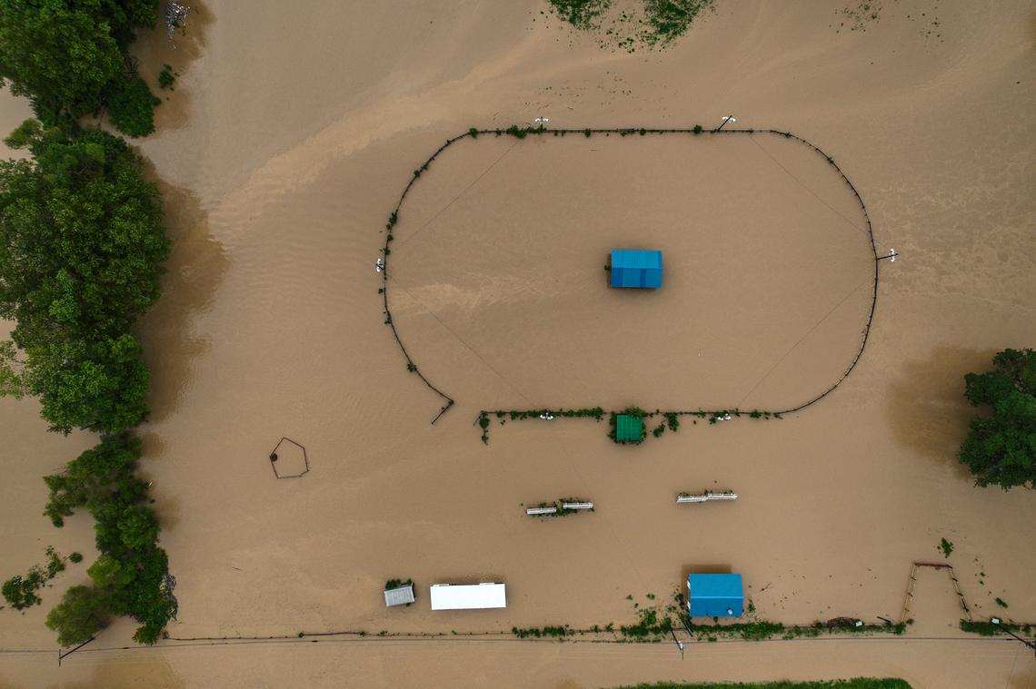Flooding in the early morning on July 28, 2022, near Wolverine Road in Breathitt County, Kentucky.