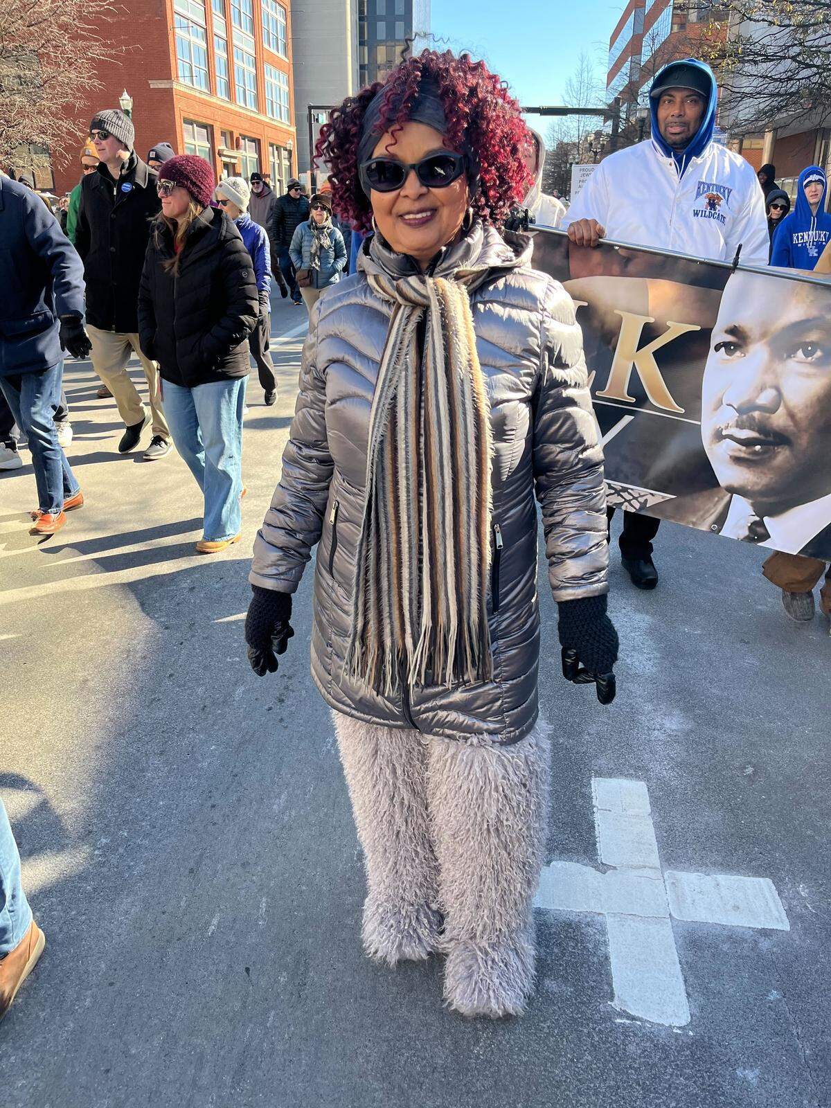 Angie Bass was one of many people marching in the Martin Luther King Jr. Day celebration in Lexington Jan. 19, 2026.