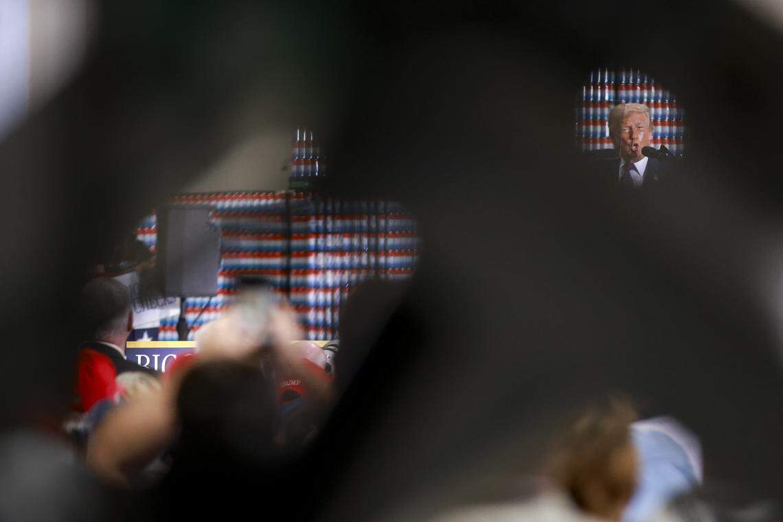 President Donald Trump speaks during his visit to Verst Logistics in Hebron, Kentucky, on Wednesday, March 11, 2026.