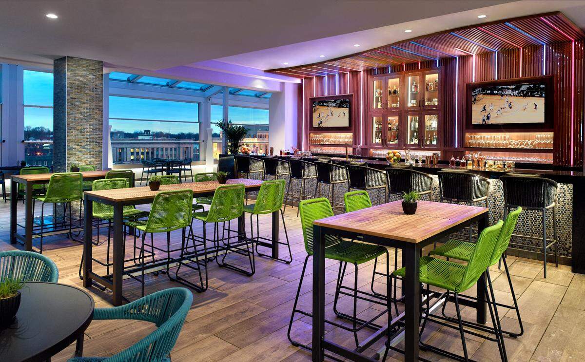The Infinity Sky Bar & Cafe features fantastic rooftop views of downtown Lexington.