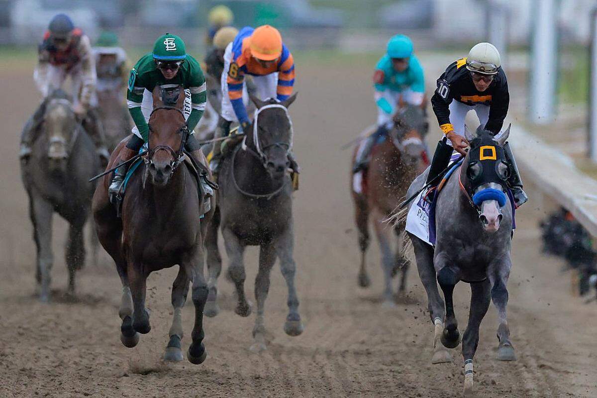LAUREL, MARYLAND - MAY 16: Napoleon Solo #10, ridden by jockey Paco Lopez, races in the 151st Preakness Stakes at Laurel Park on May 16, 2026 in Laurel, Maryland. For the first and only time, Laurel Park is hosting the Preakness Stakes, the second race of the Triple Crown, as its traditional home at Pimlico Race Course undergoes complete renovations. (Photo by Heather Diehl/Getty Images)